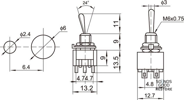 DIMARZIO EP1108 DPDT MINI SWITCH - 3 POSITION (ON/ON/ON)